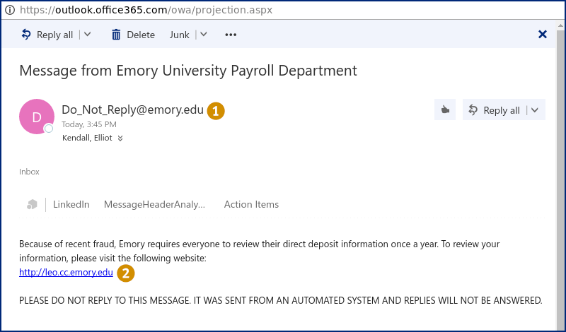 The phishing message you received